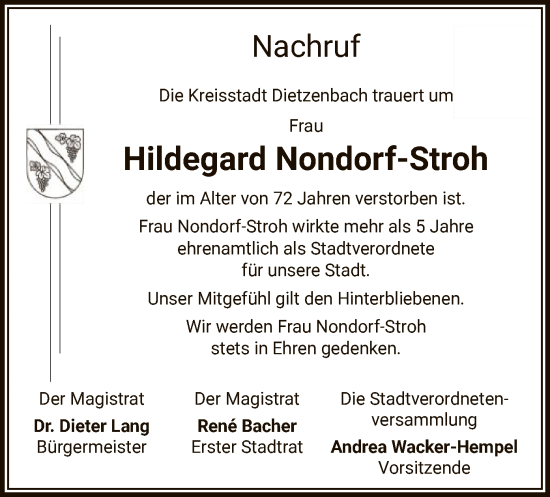 Traueranzeige von Hildegard Nondorf-Stroh von OF