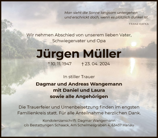 Traueranzeige von Jürgen Müller von OF