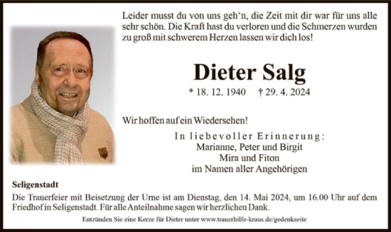 Traueranzeige von Dieter Salg von OF