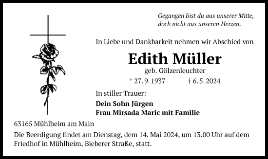 Traueranzeige von Edith Müller von OF