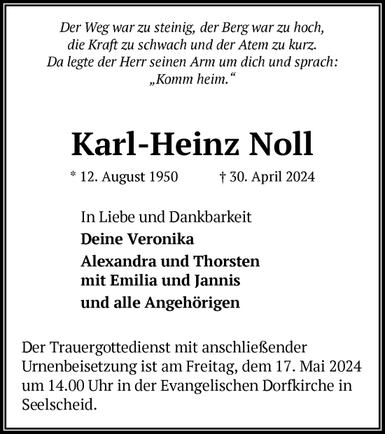 Traueranzeige von Karl-Heinz Noll von OF