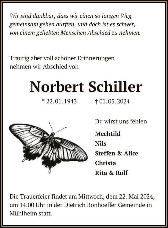 Traueranzeige von Norbert Schiller von OF