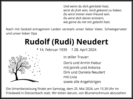 Traueranzeige von Rudolf Neudert von OF